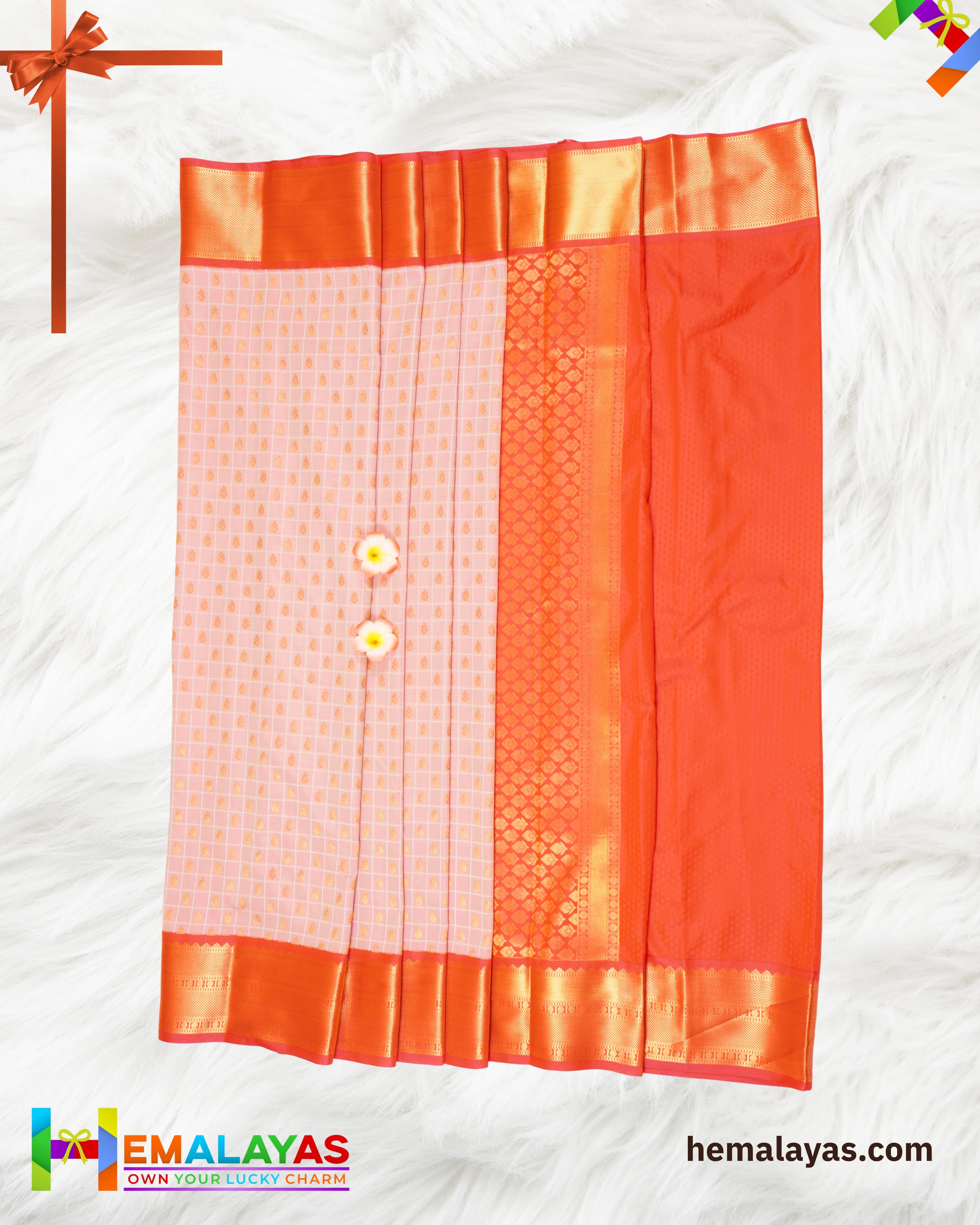 Pink & Red Koorvai Border Semi Silk Saree