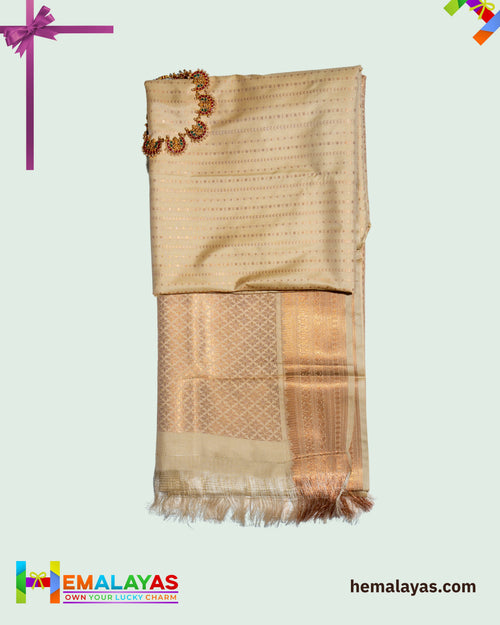 Cream Gold Meena Brocade Semi-Silk Saree