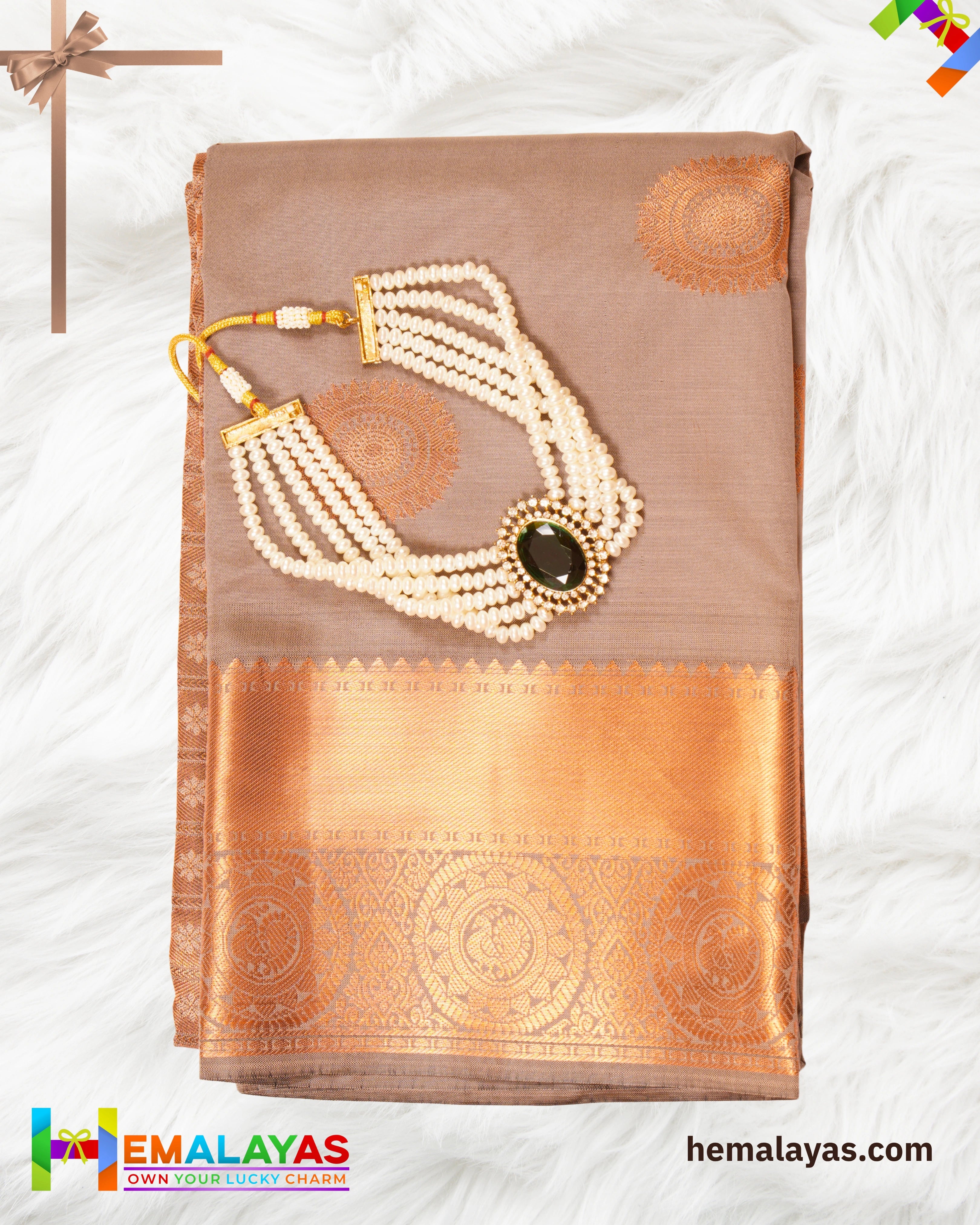 Classic Grey Zari Butta Semi-Silk Saree