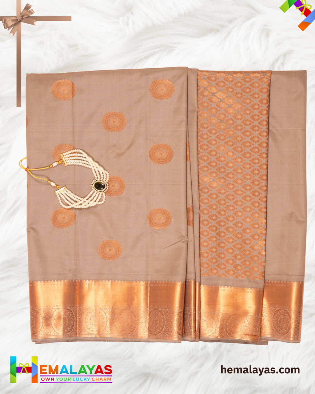 Classic Grey Zari Butta Semi-Silk Saree