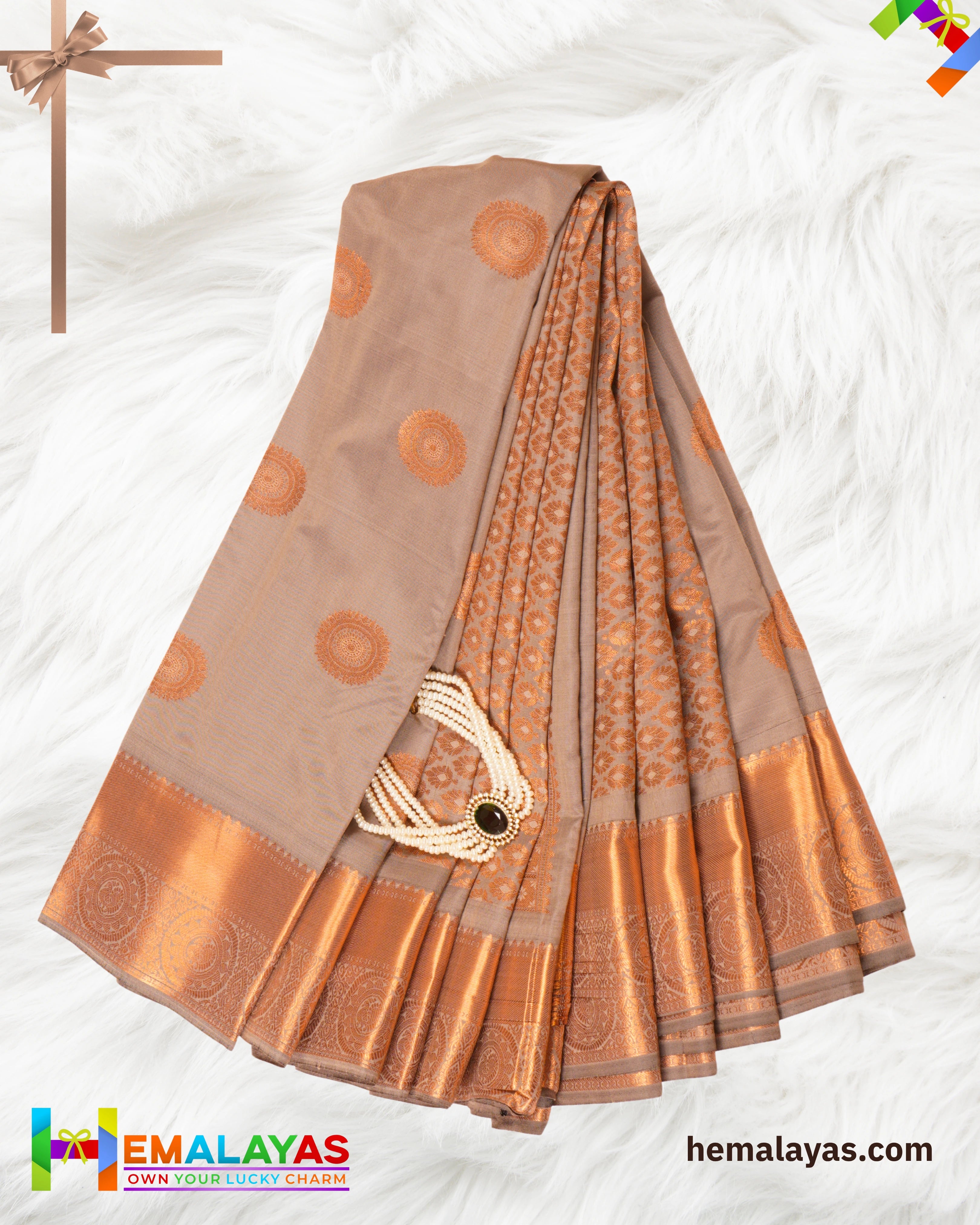Classic Grey Zari Butta Semi-Silk Saree