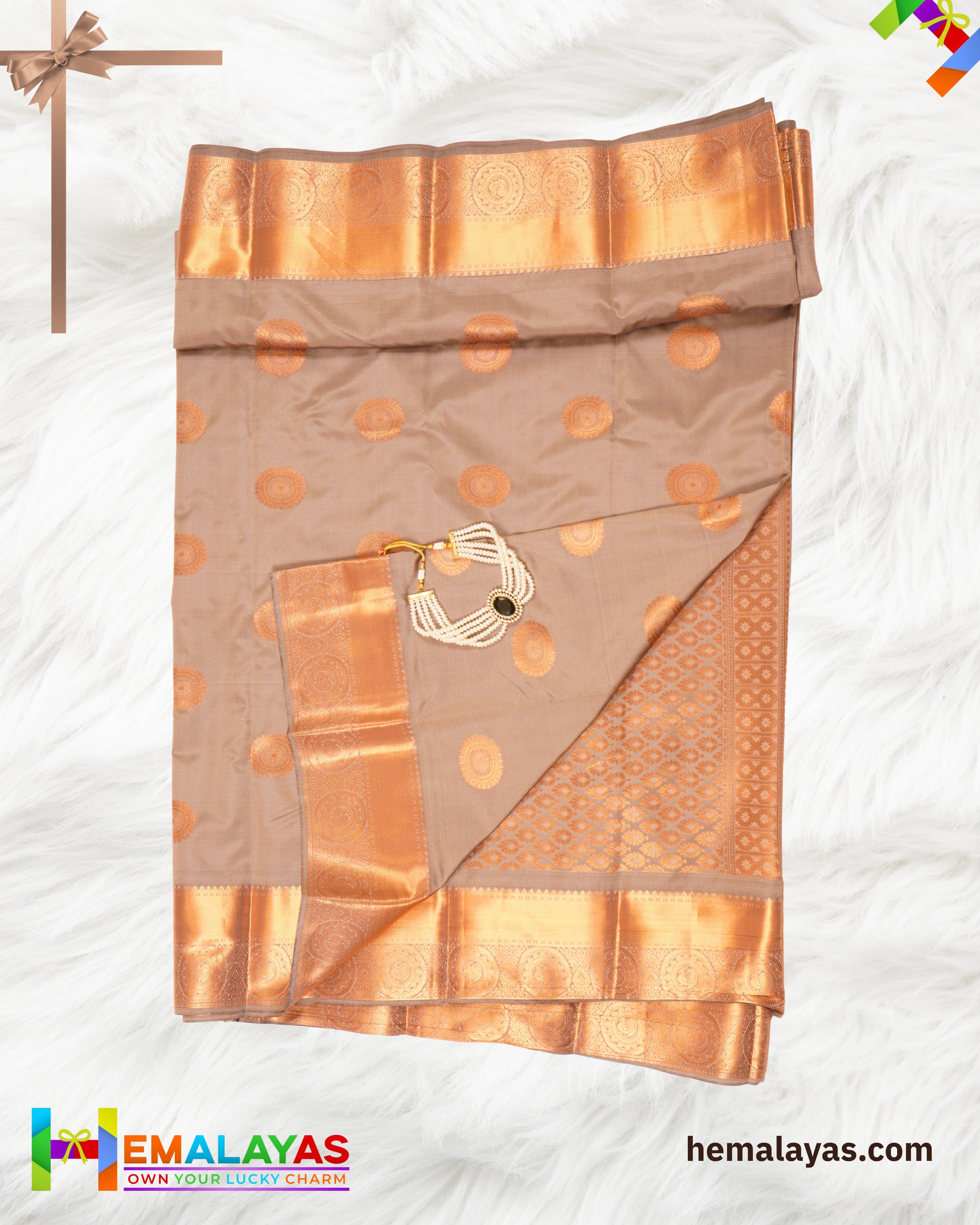 Classic Grey Zari Butta Semi-Silk Saree