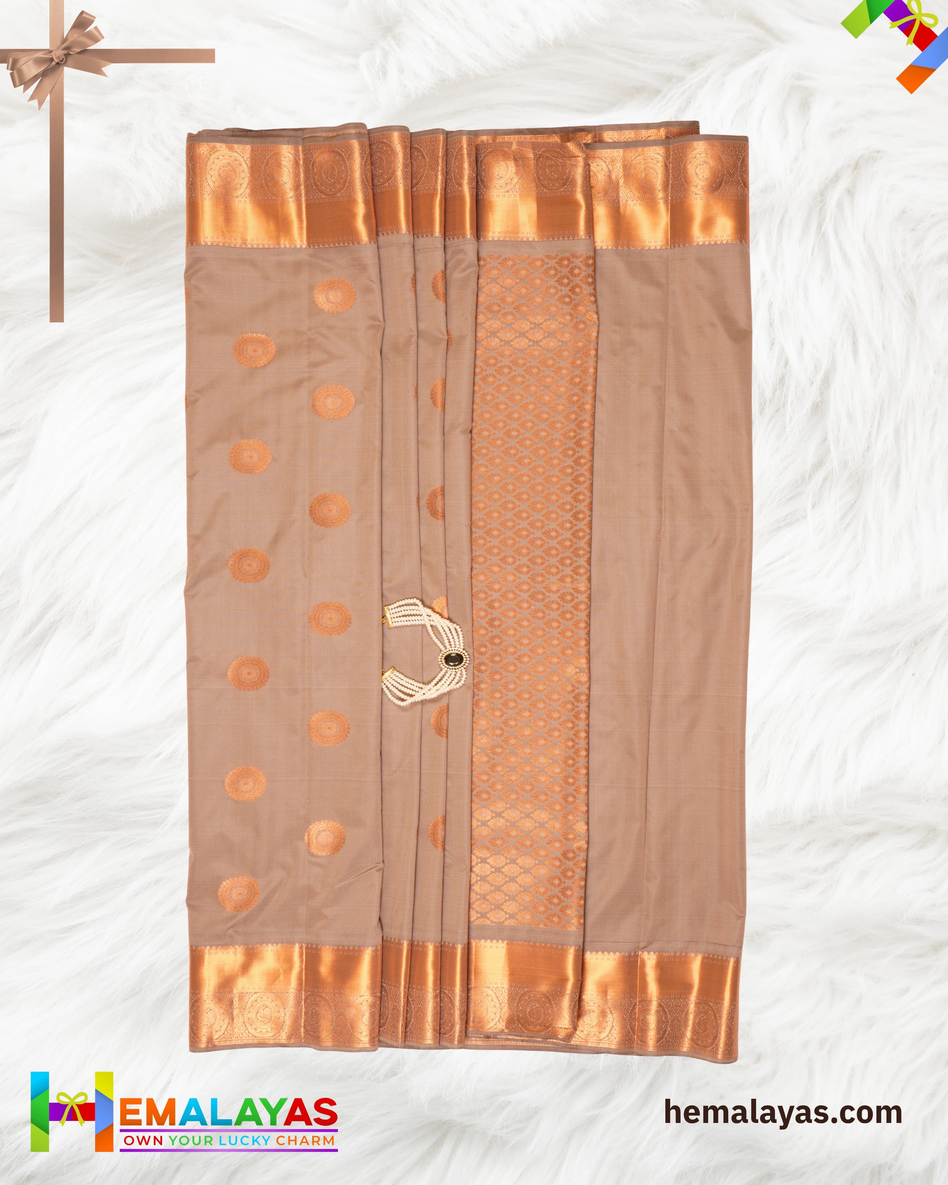 Classic Grey Zari Butta Semi-Silk Saree