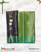 Navy Blue and Vibrant Green Kanchi Mix Bridal Tissue Saree