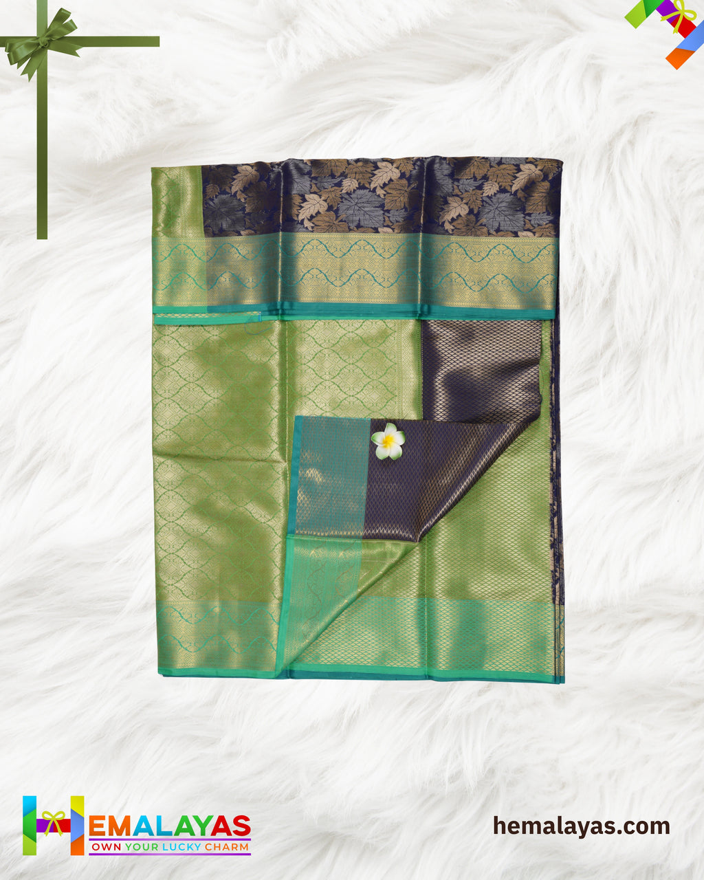 Navy Blue and Vibrant Green Kanchi Mix Bridal Tissue Saree