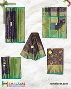 Navy Blue and Vibrant Green Kanchi Mix Bridal Tissue Saree