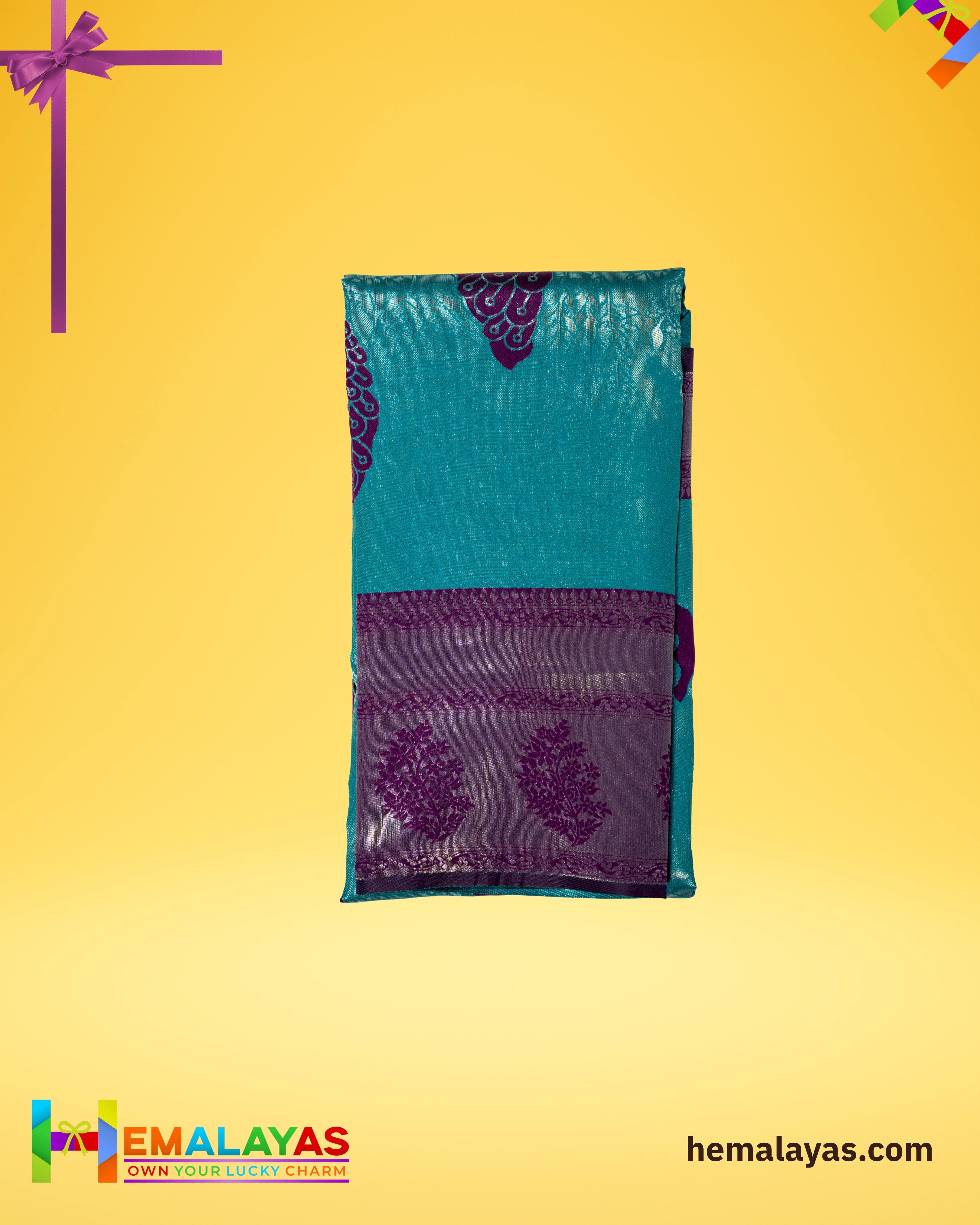 Aqua Blue and Royal Purple Kanchipuram Semi-Silk Saree