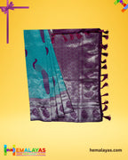 Aqua Blue and Royal Purple Kanchipuram Semi-Silk Saree