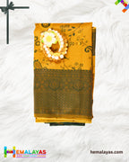 Mustard Yellow and Deep Green Kanchipuram Semi-Silk Saree
