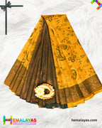 Mustard Yellow and Deep Green Kanchipuram Semi-Silk Saree