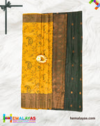 Mustard Yellow and Deep Green Kanchipuram Semi-Silk Saree