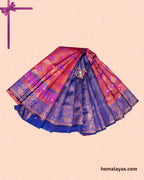 Rust Orange and Royal Blue Kanchipuram Semi-Silk Saree