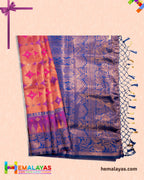 Rust Orange and Royal Blue Kanchipuram Semi-Silk Saree
