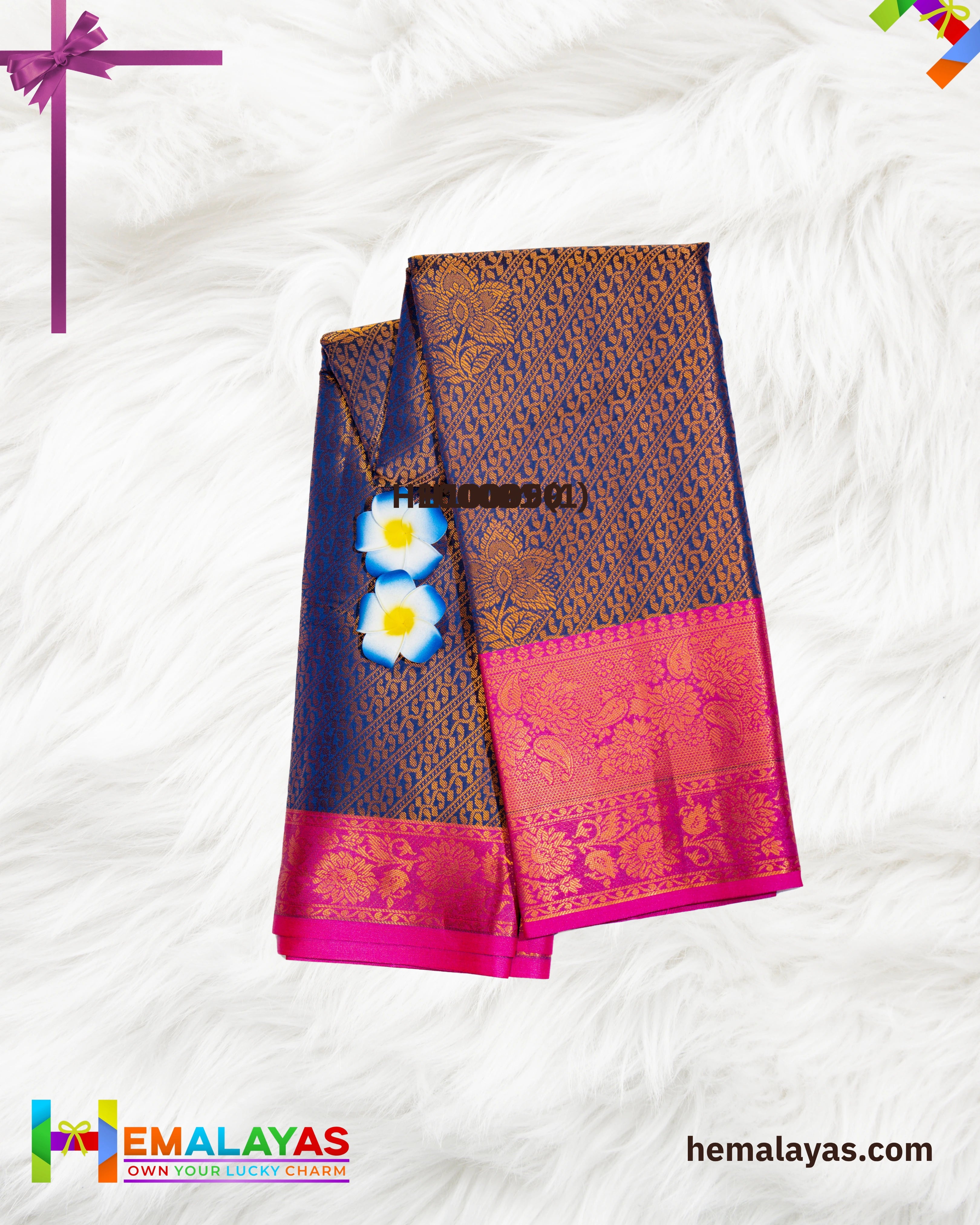 Royal Blue and Bright Pink Kanchi Mix Bridal Tissue Saree