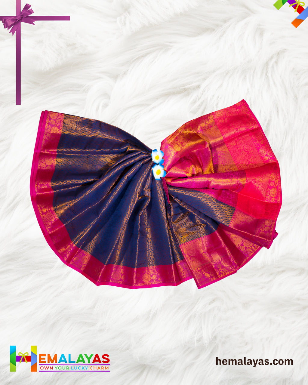 Royal Blue and Bright Pink Kanchi Mix Bridal Tissue Saree
