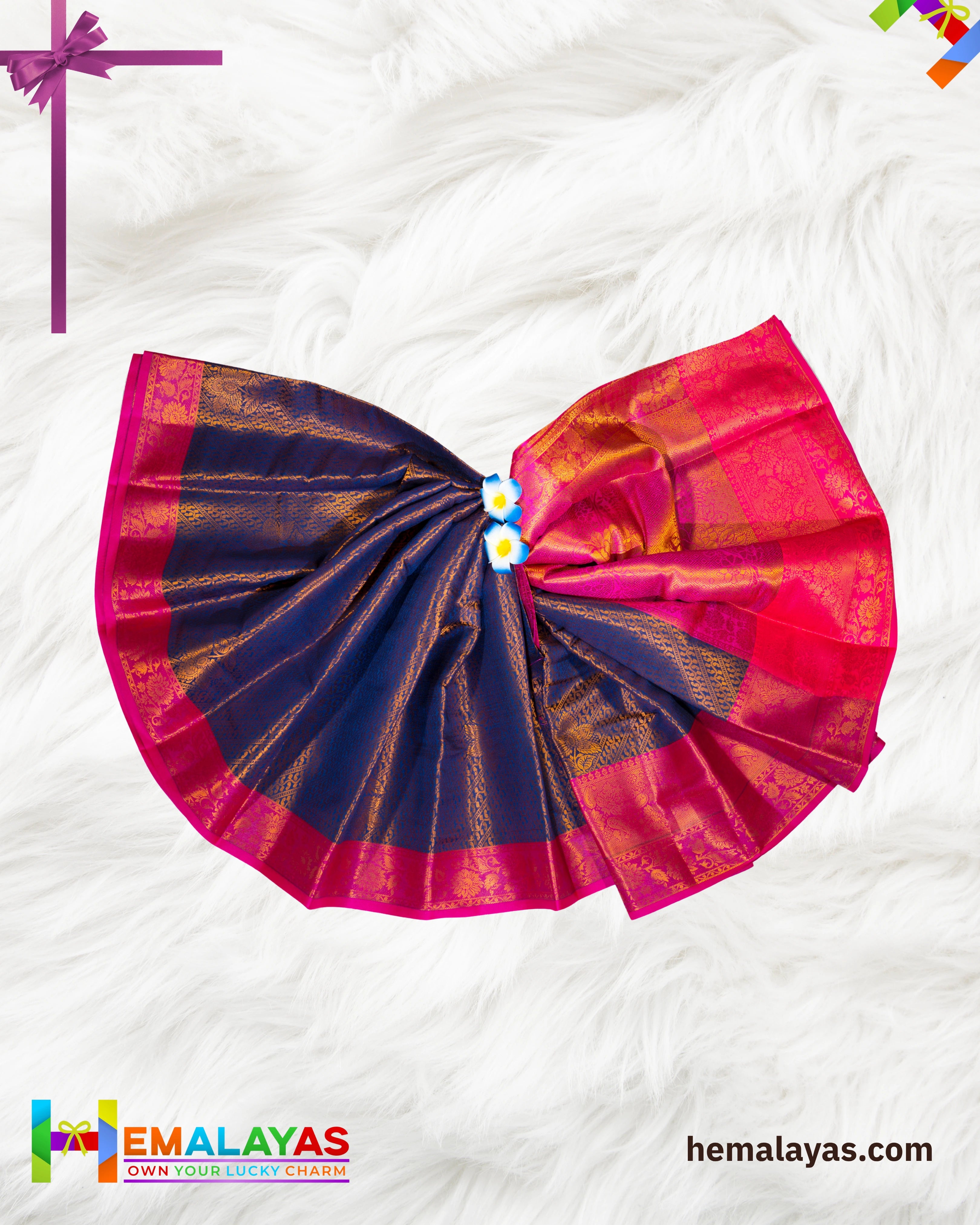 Royal Blue and Bright Pink Kanchi Mix Bridal Tissue Saree