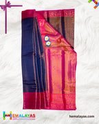 Royal Blue and Bright Pink Kanchi Mix Bridal Tissue Saree
