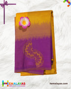 Mustard Yellow & Royal Purple Kanchipuram Semi-Silk Saree with Meena Work