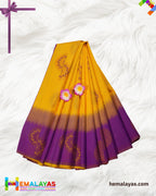 Mustard Yellow & Royal Purple Kanchipuram Semi-Silk Saree with Meena Work