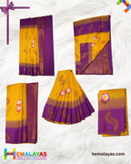Mustard Yellow & Royal Purple Kanchipuram Semi-Silk Saree with Meena Work