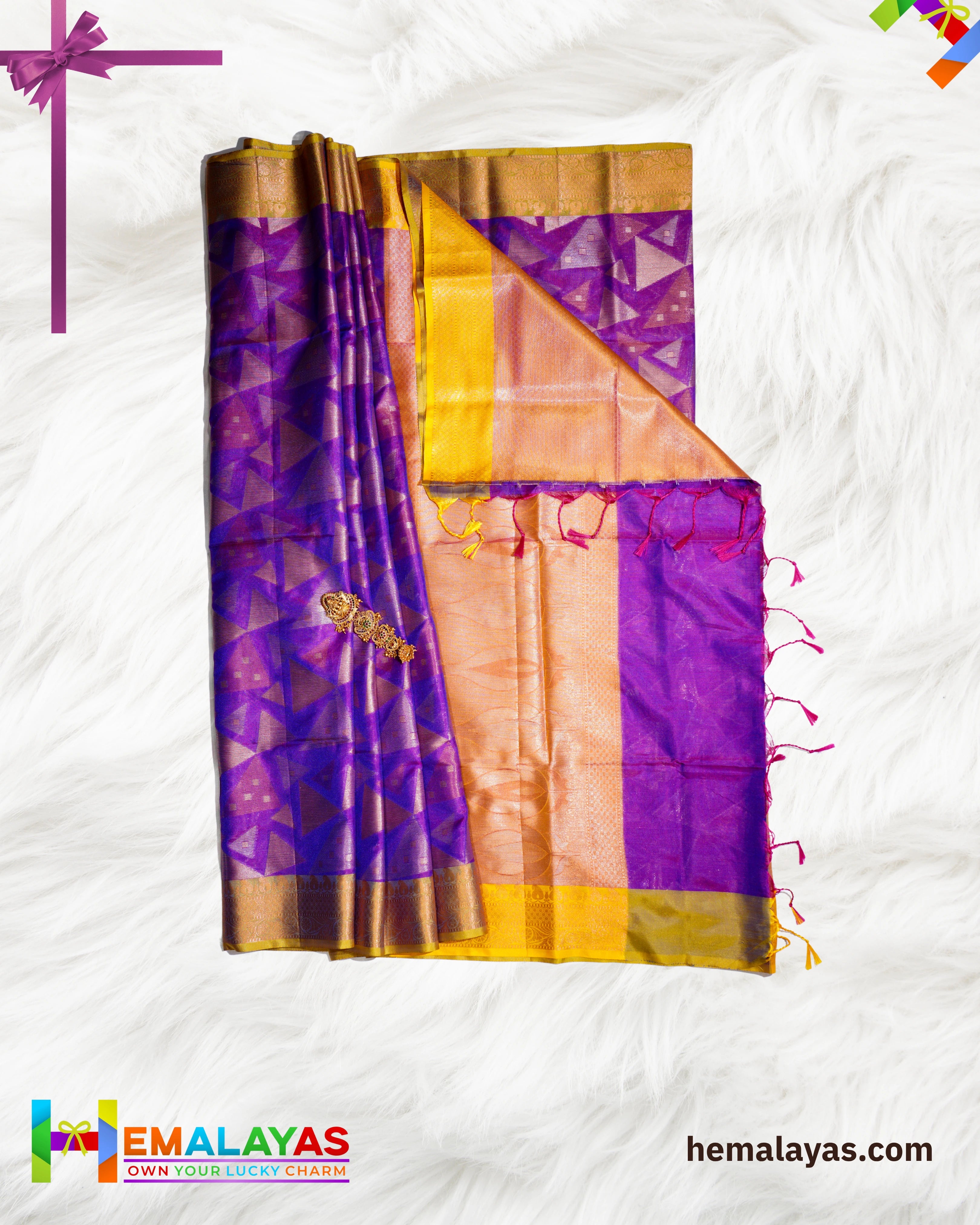 Royal Purple & Gold Kanchipuram Semi-Silk Saree
