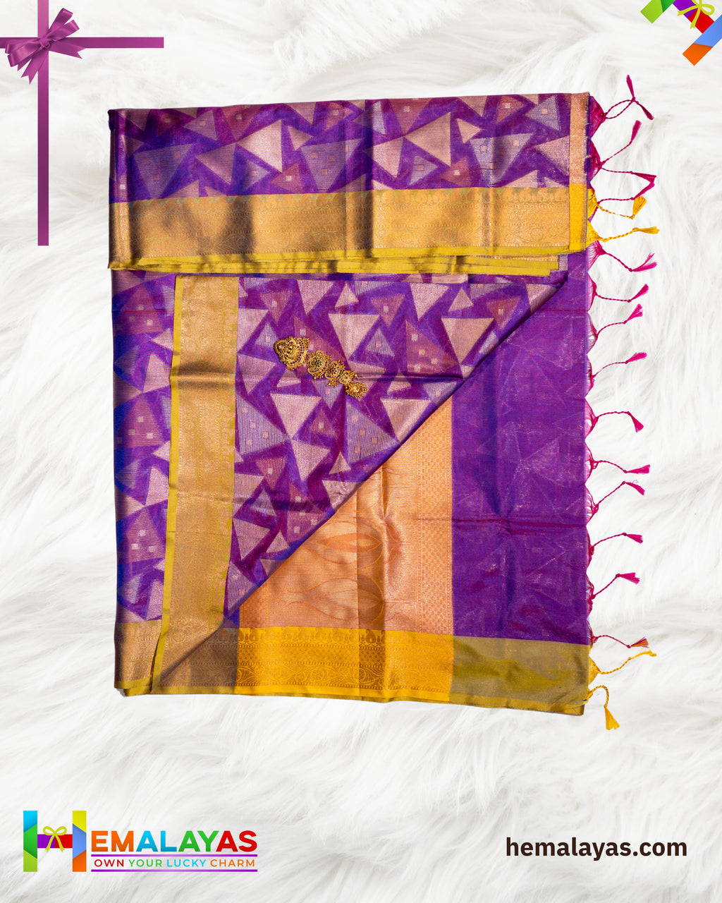 Royal Purple & Gold Kanchipuram Semi-Silk Saree