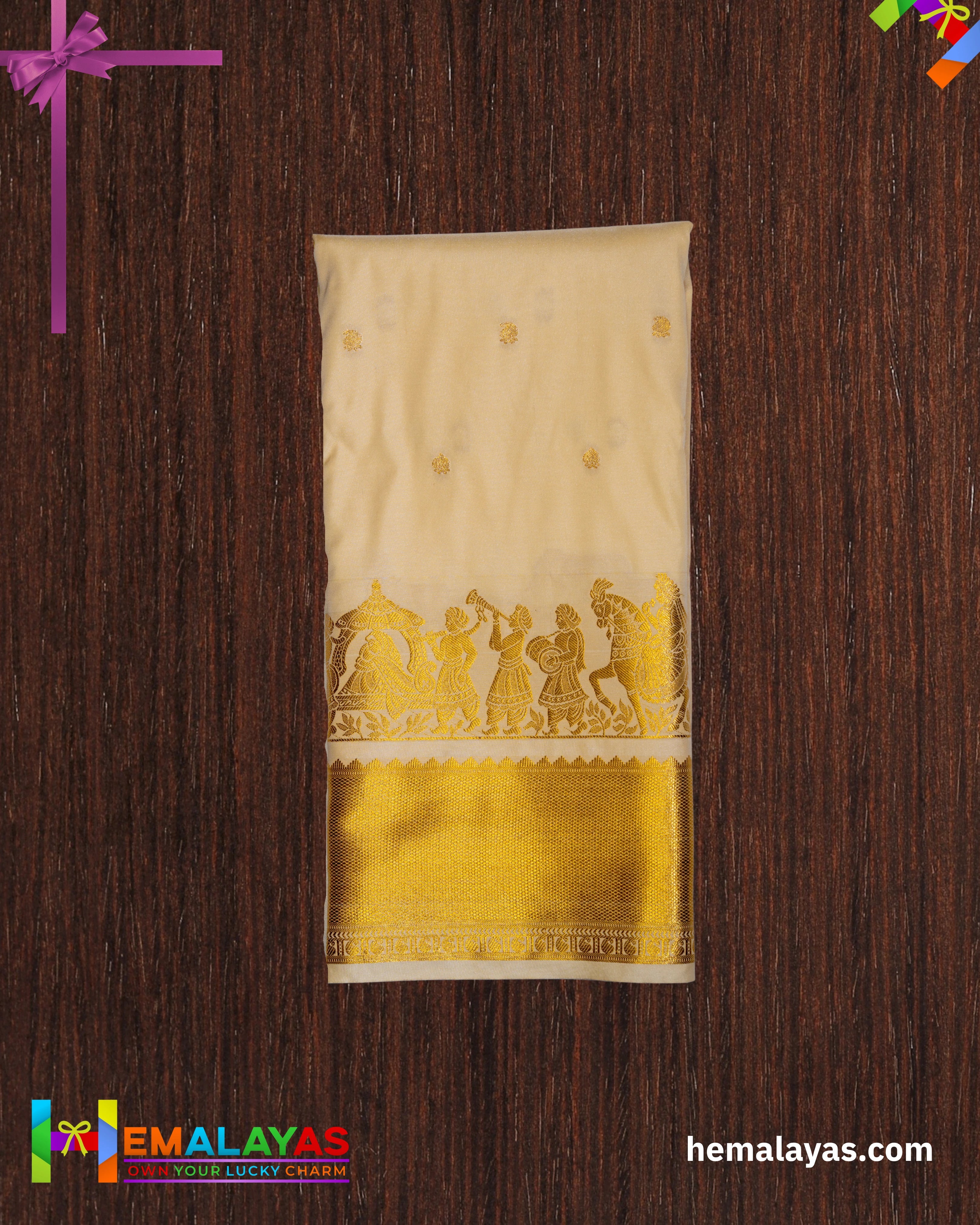 Gold Beige Semi Silk Pallaku Design Saree