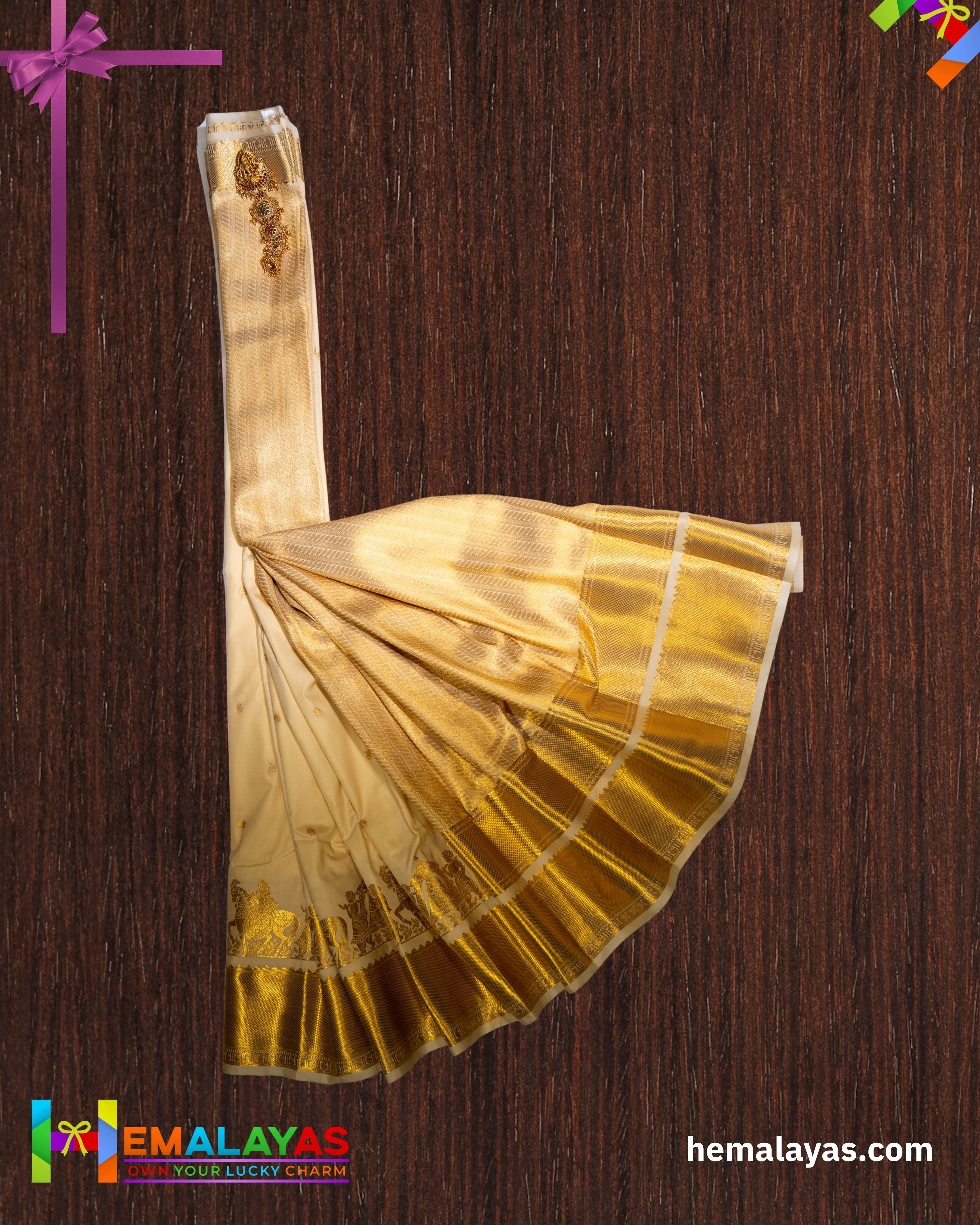 Gold Beige Semi Silk Pallaku Design Saree