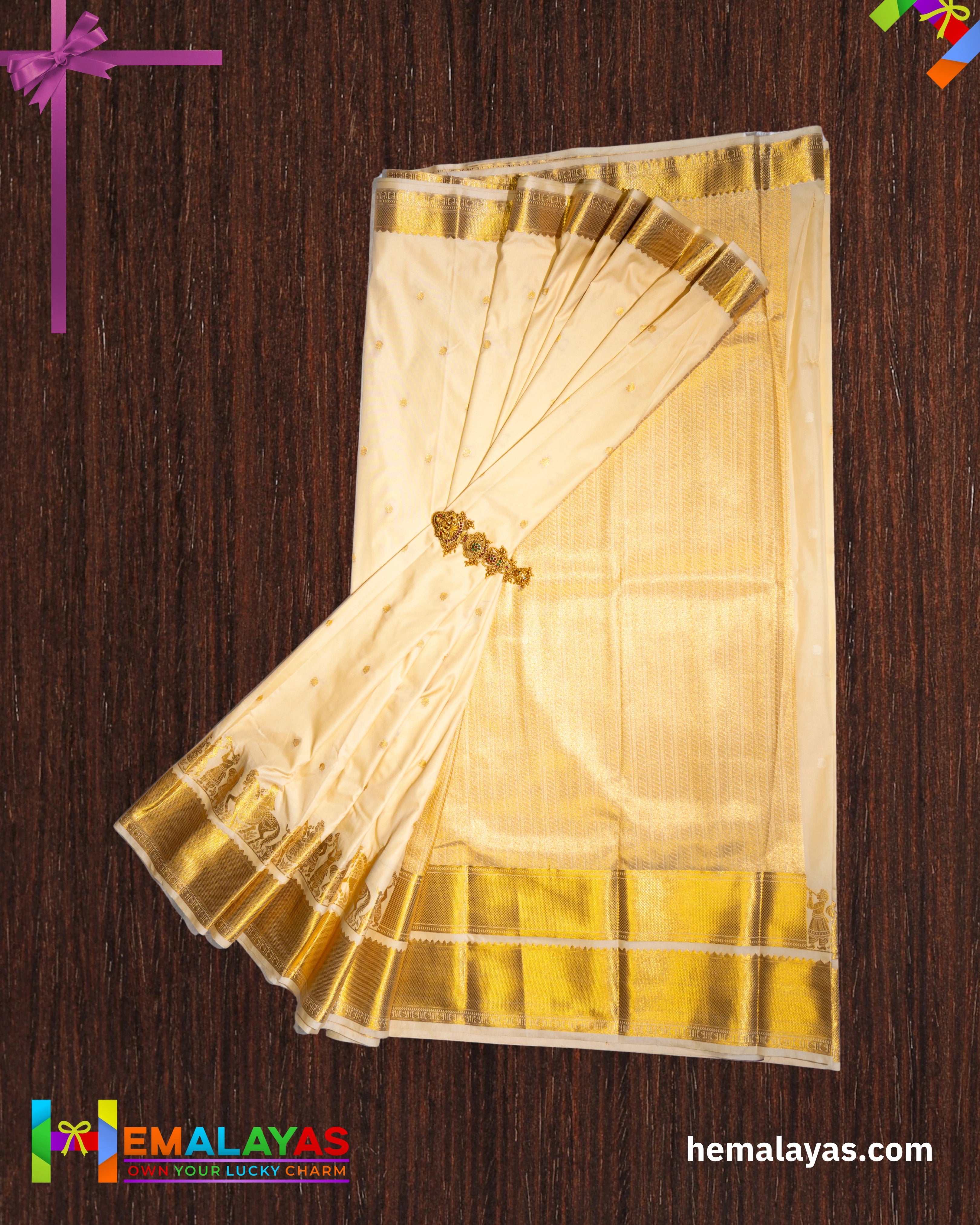 Gold Beige Semi Silk Pallaku Design Saree