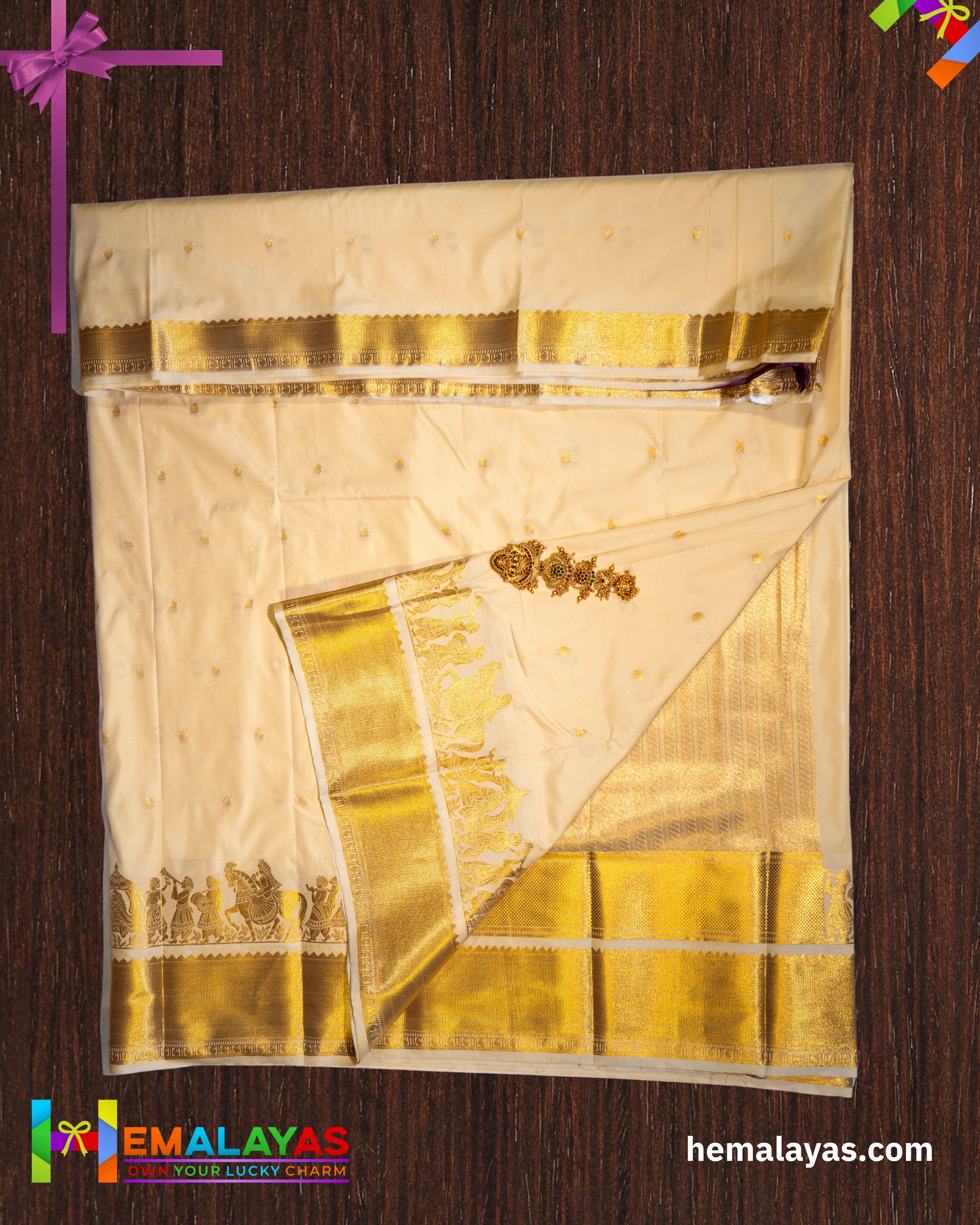 Gold Beige Semi Silk Pallaku Design Saree