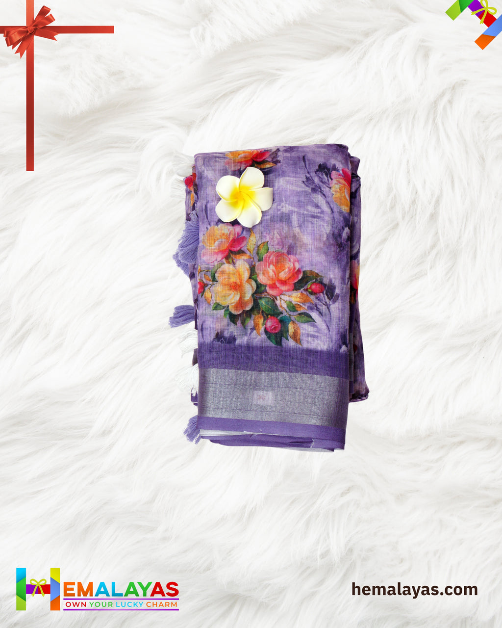 Purple Floral Semi Linen Cotton Saree