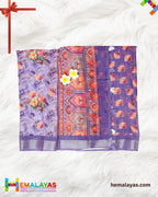 Purple Floral Semi Linen Cotton Saree