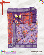 Purple Floral Semi Linen Cotton Saree