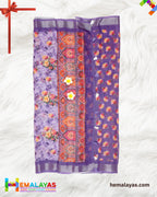 Purple Floral Semi Linen Cotton Saree