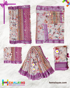 Cream & Pink Floral Semi Linen Cotton Saree