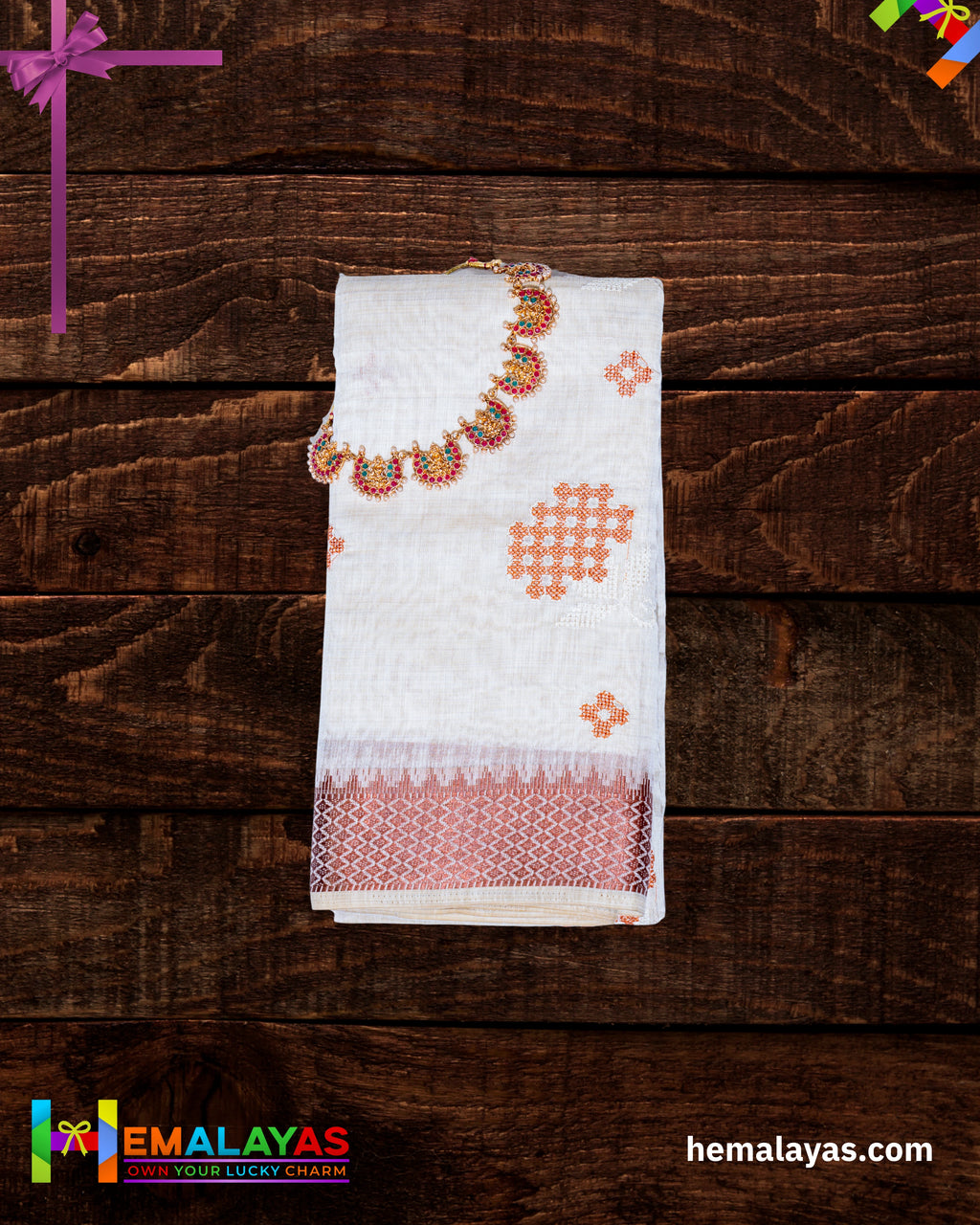 Ivory & Rust Thread Work Semi Cotton Saree