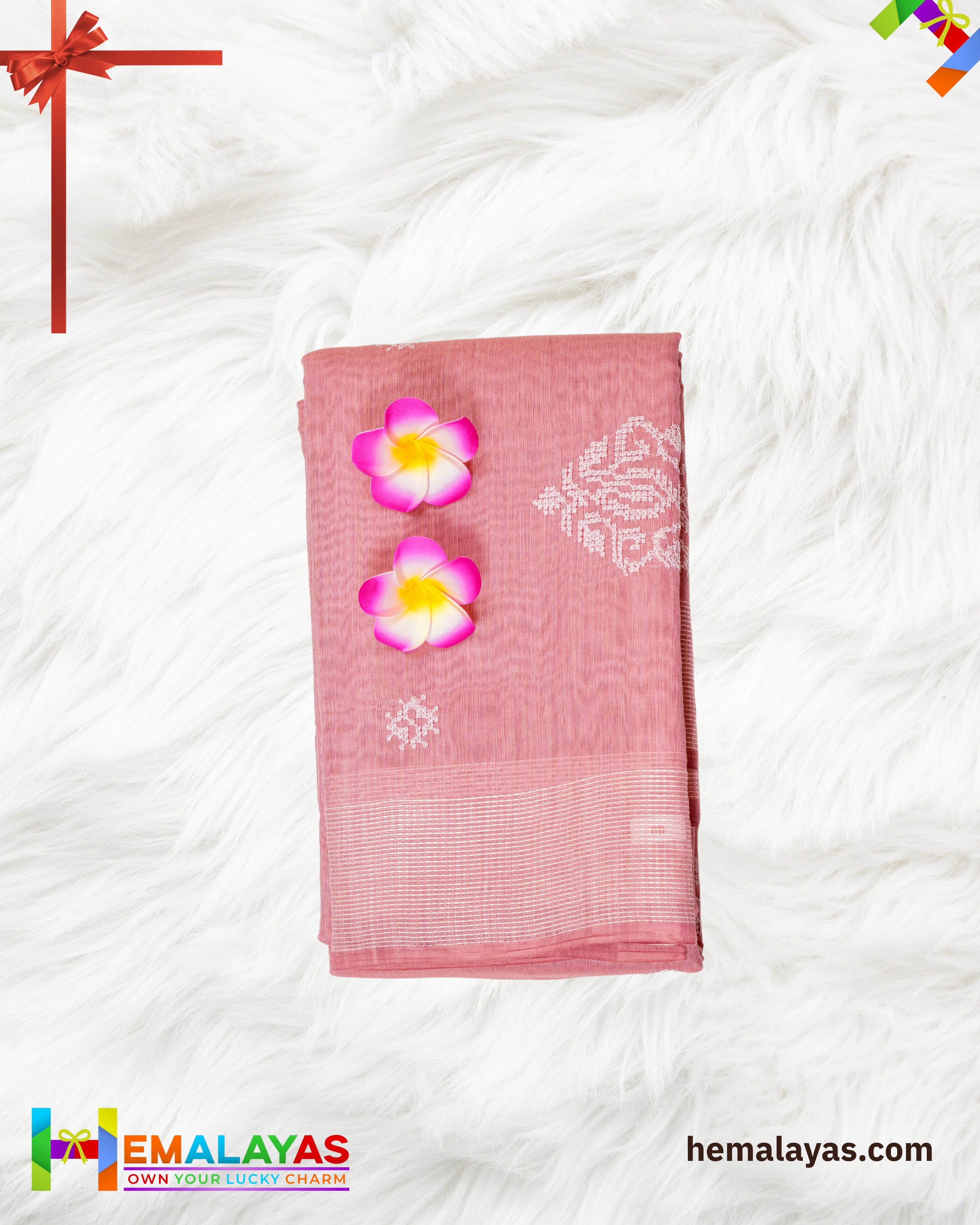 Pink Thread Work Semi Cotton Saree