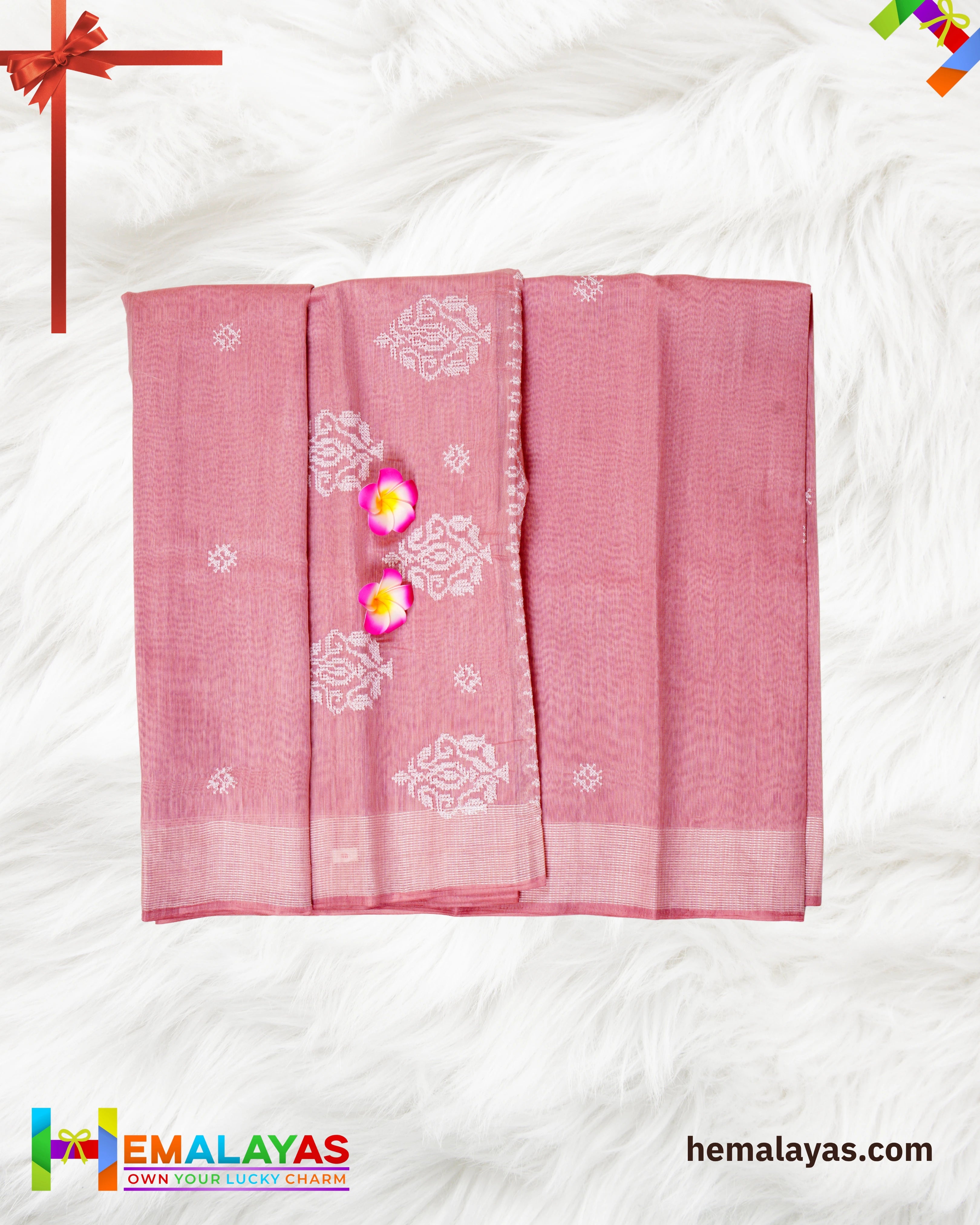 Pink Thread Work Semi Cotton Saree