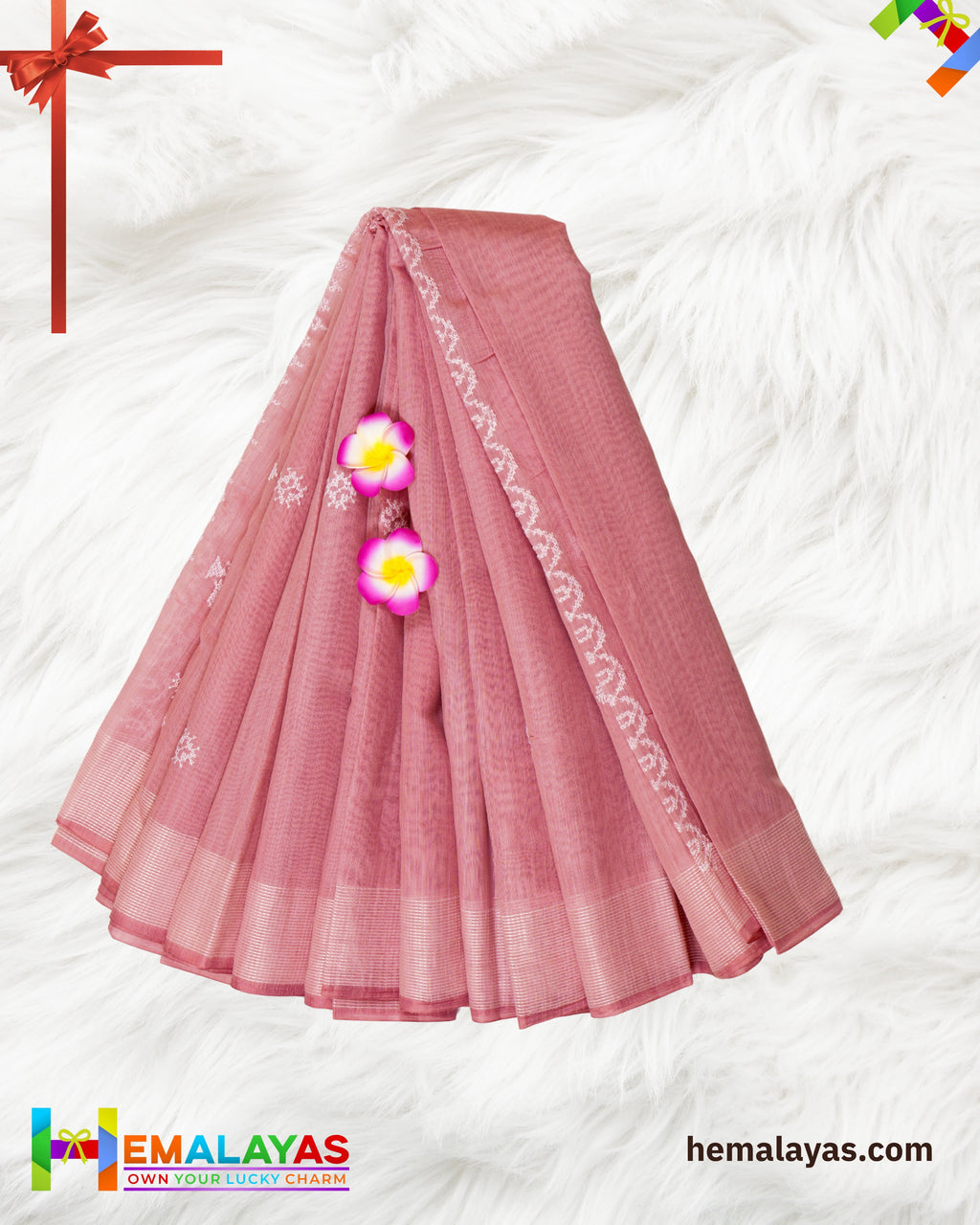 Pink Thread Work Semi Cotton Saree
