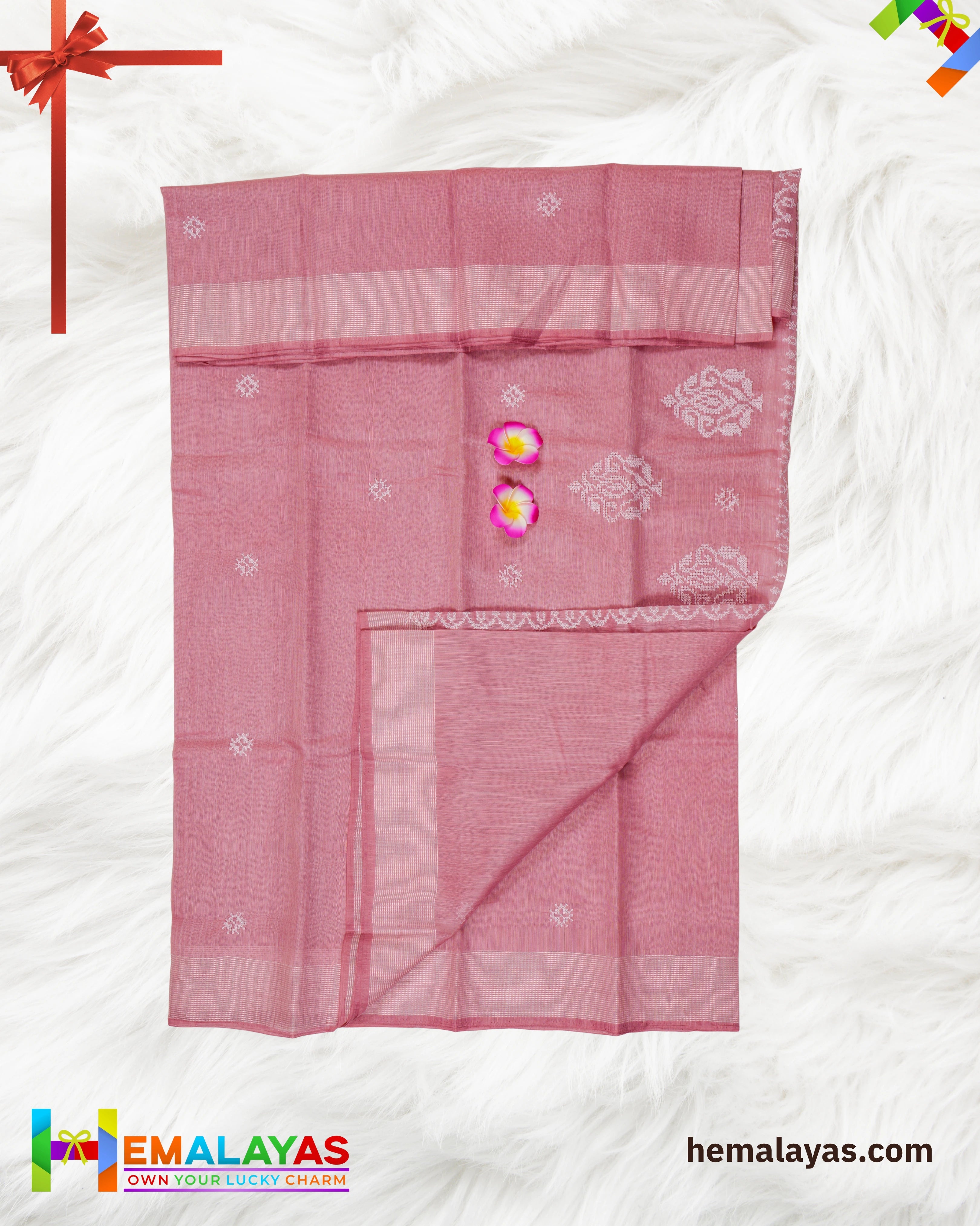 Pink Thread Work Semi Cotton Saree