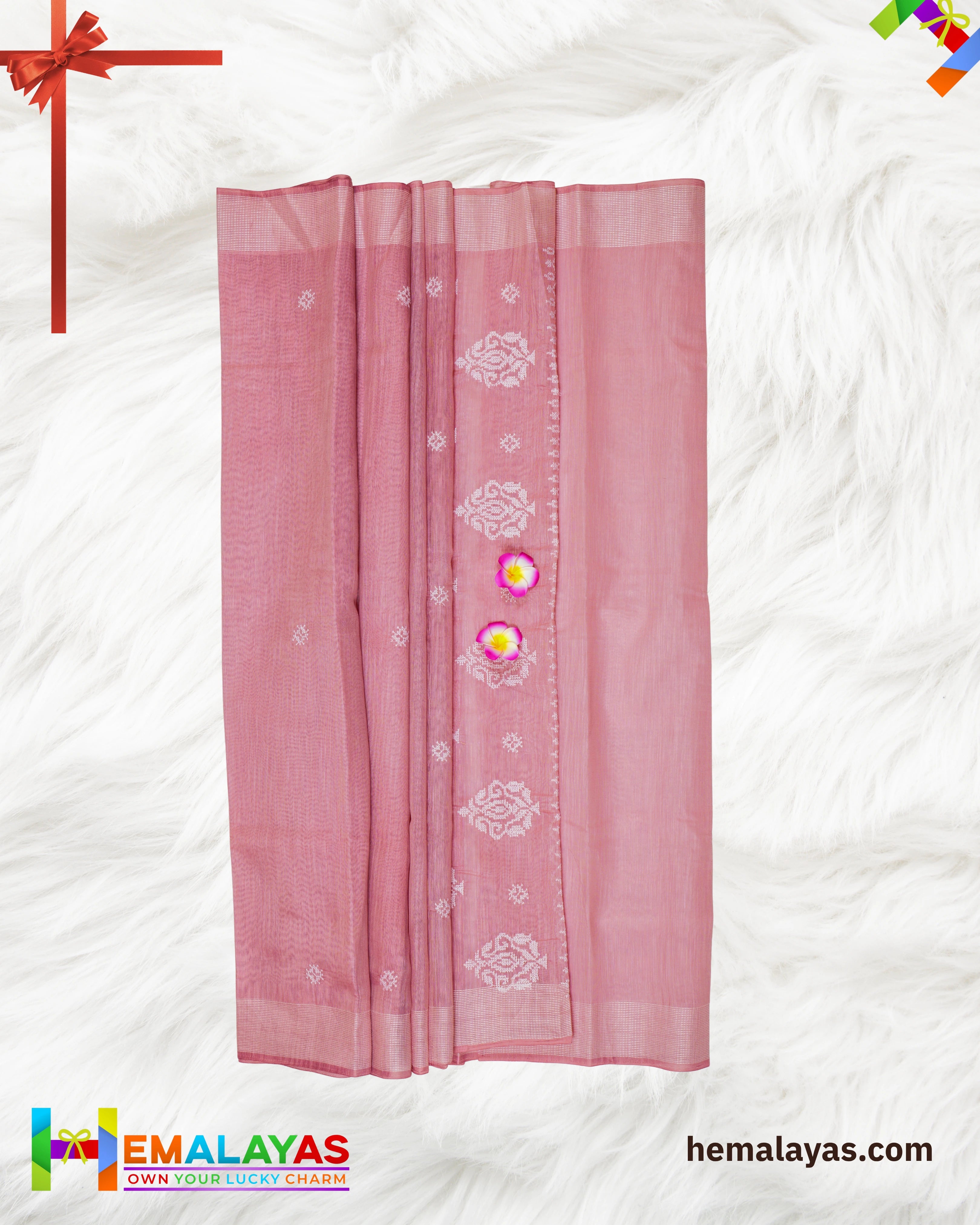 Pink Thread Work Semi Cotton Saree