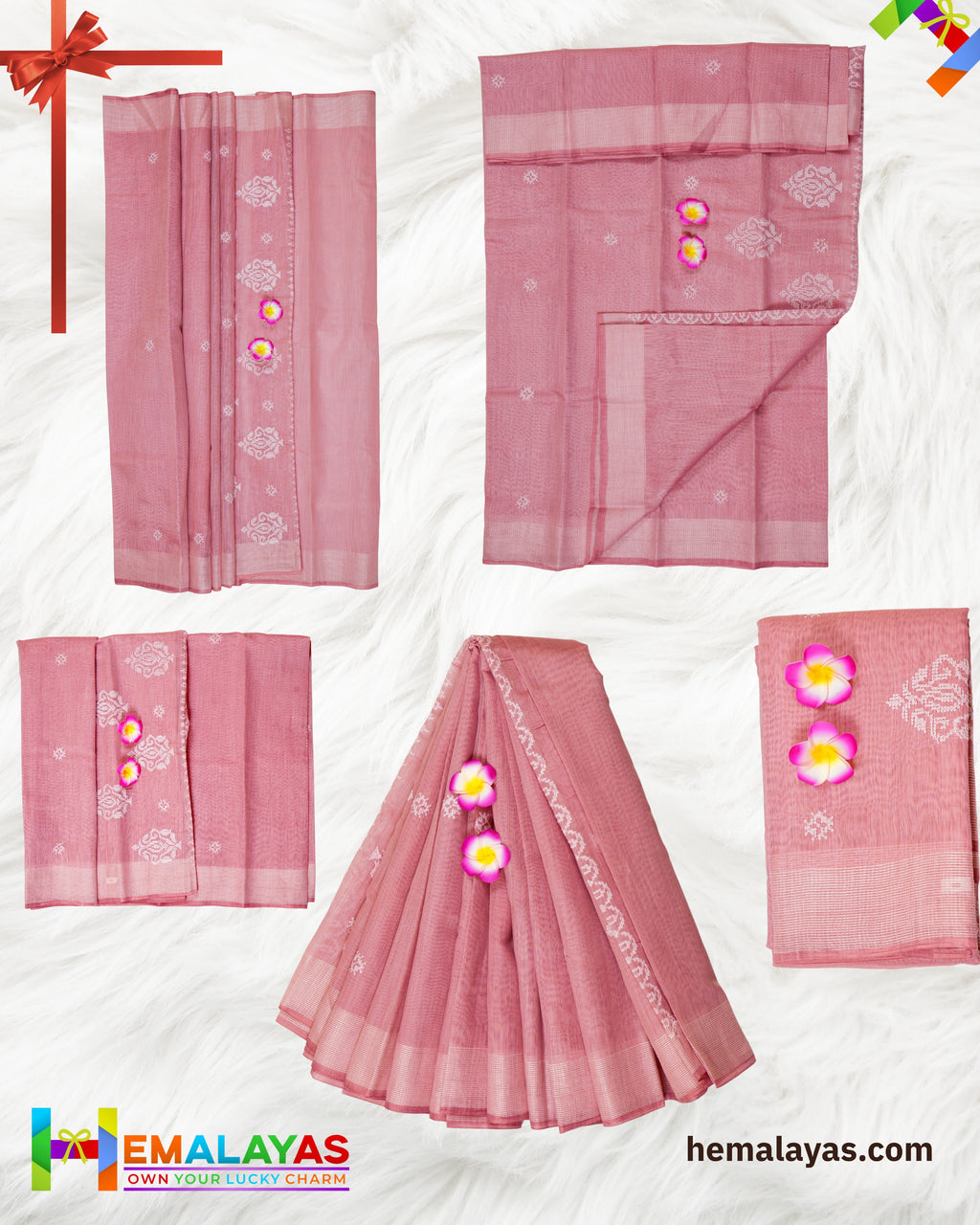 Pink Thread Work Semi Cotton Saree