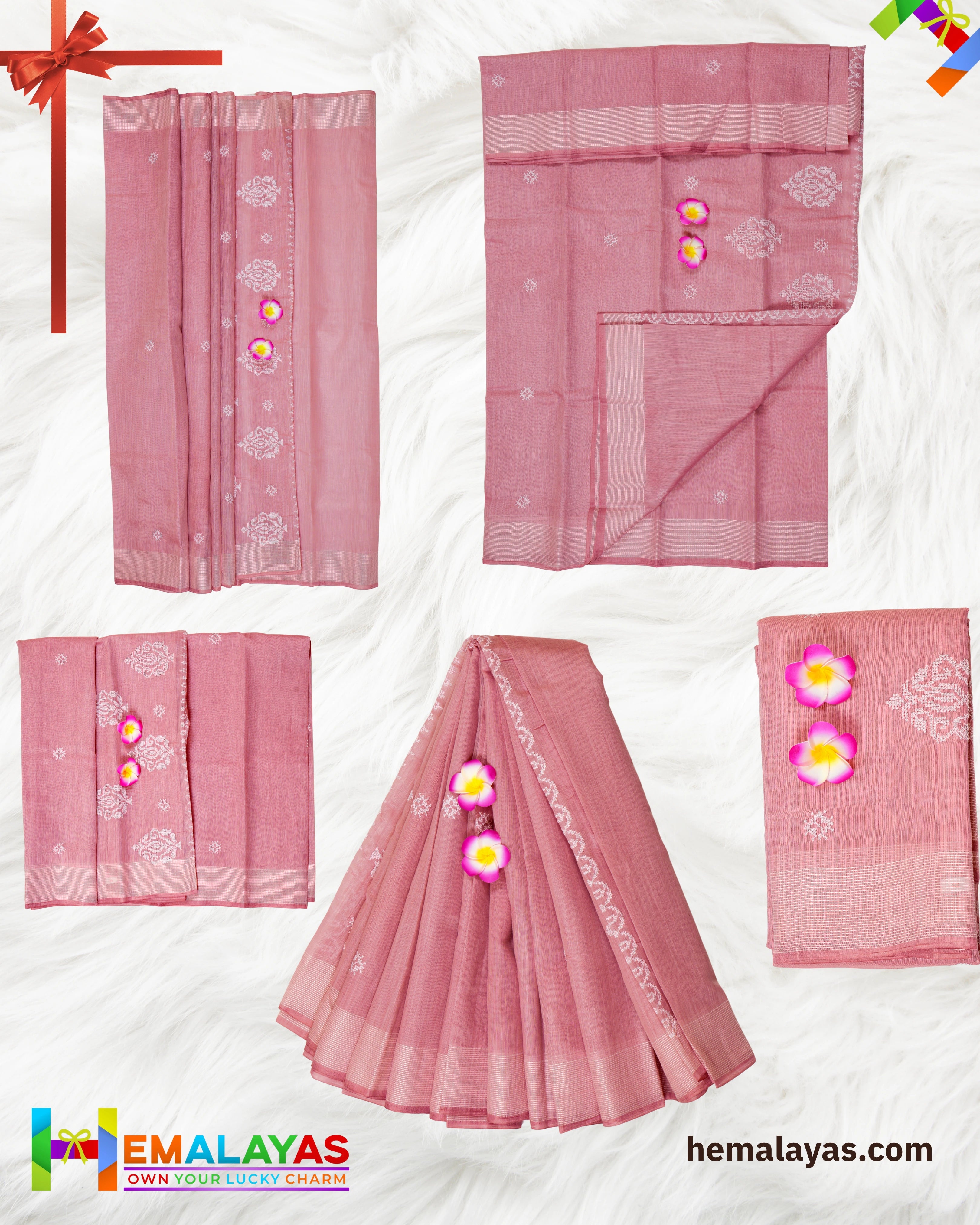 Pink Thread Work Semi Cotton Saree