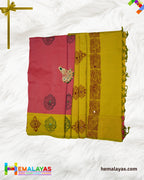 Rani Pink & Mustard Polycotton Printed Saree