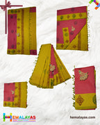 Rani Pink & Mustard Polycotton Printed Saree