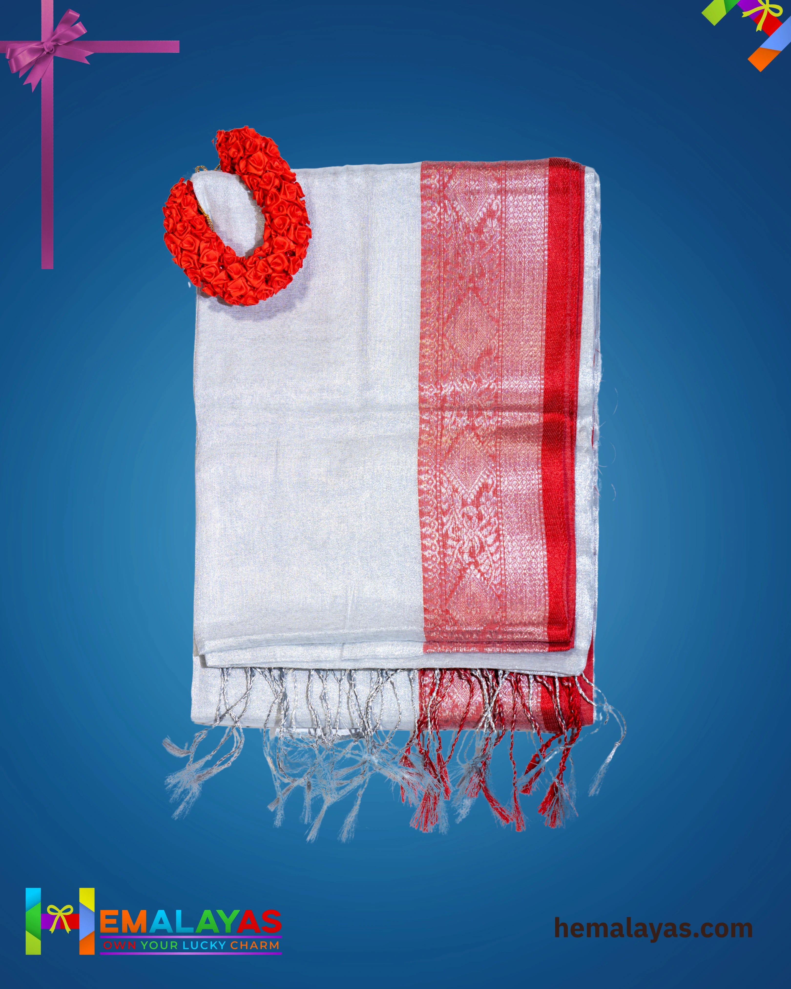 Silver Grey Soft Raga Tissue Saree with Contrast Zari Border