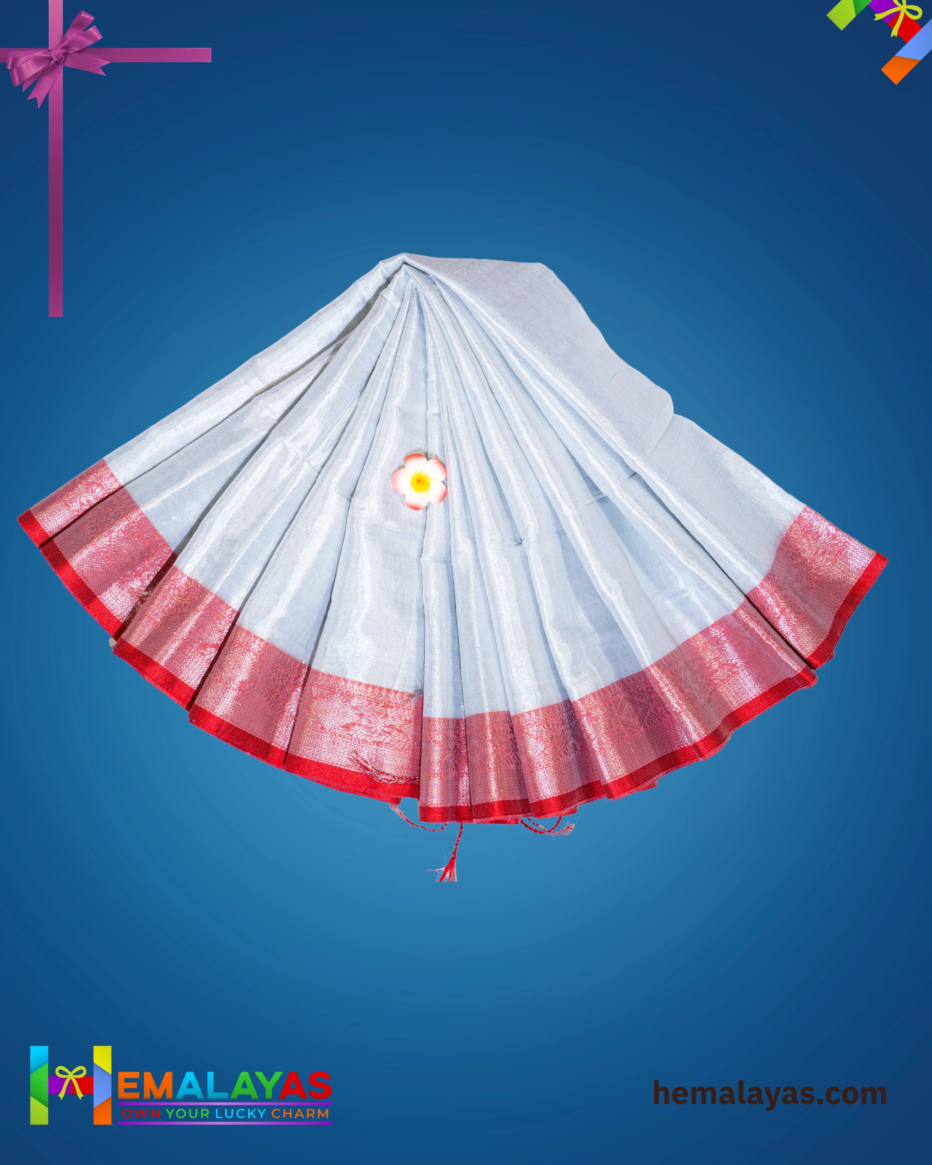 Silver Grey Soft Raga Tissue Saree with Contrast Zari Border