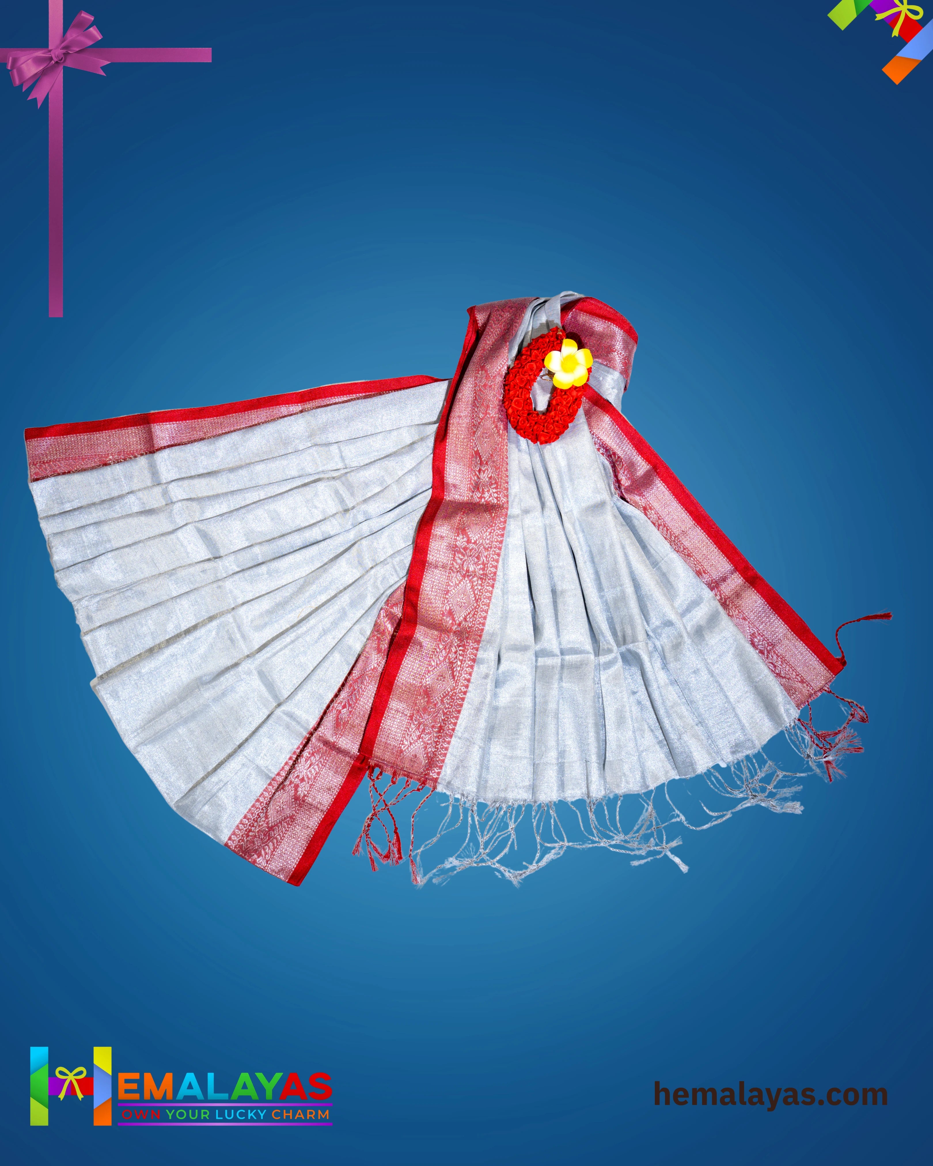 Silver Grey Soft Raga Tissue Saree with Contrast Zari Border