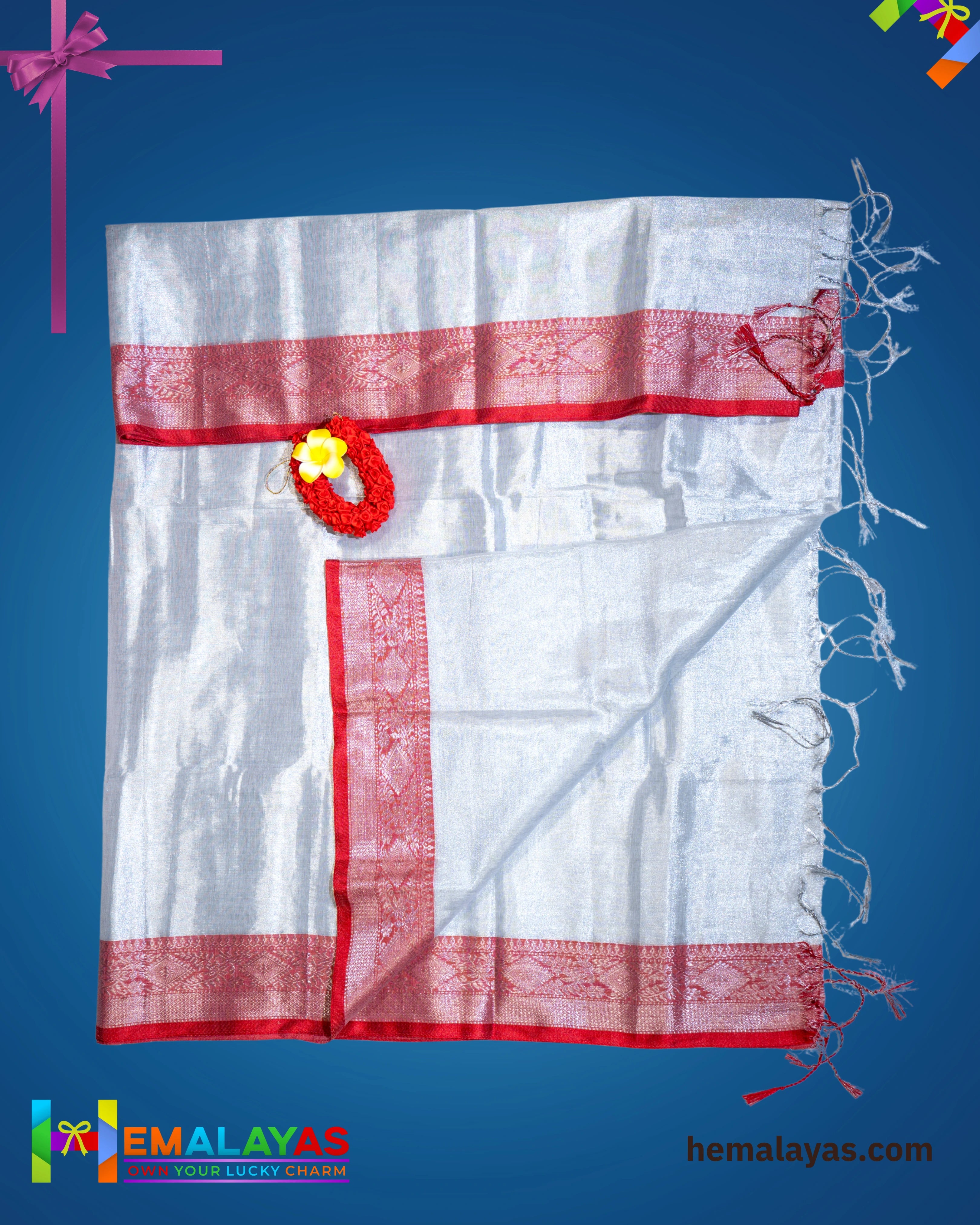 Silver Grey Soft Raga Tissue Saree with Contrast Zari Border