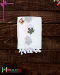 White Mul Cotton Saree with Big Leaf Embroidery